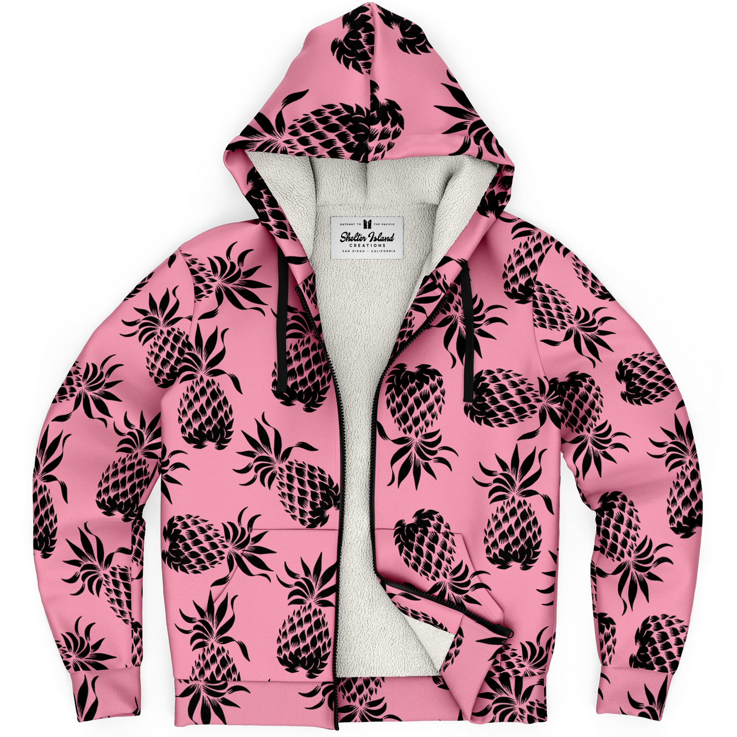 The Aloha Sherpa-Lined Hoodie – Pineapples of Eternity: Pink + Black