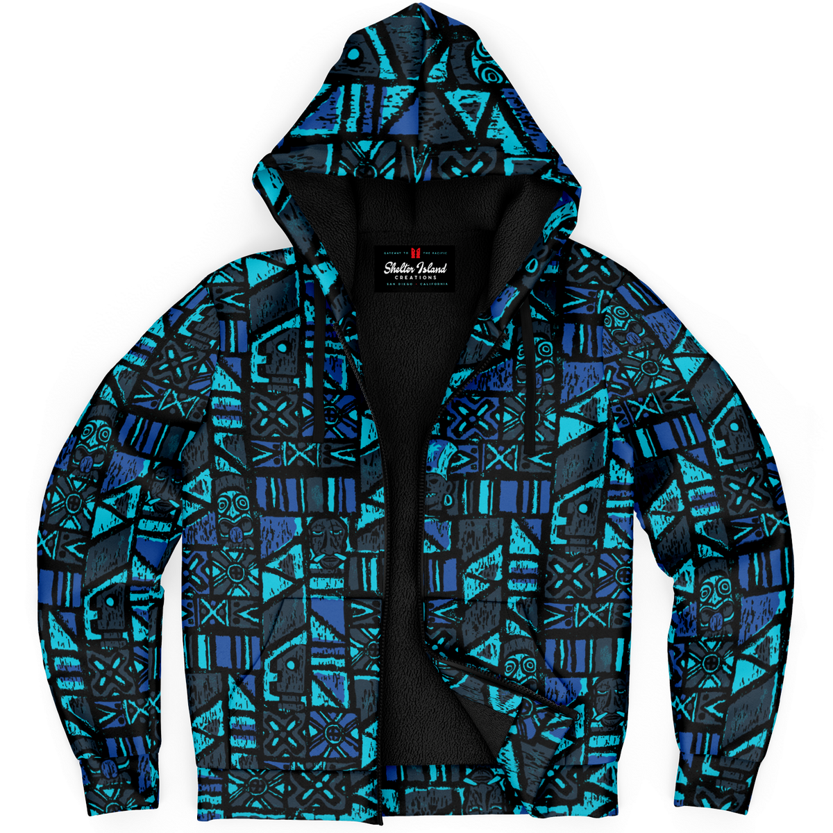 The Aloha Sherpa-Lined Hoodie – Shelter Island Tapa: Midnight Lagoon