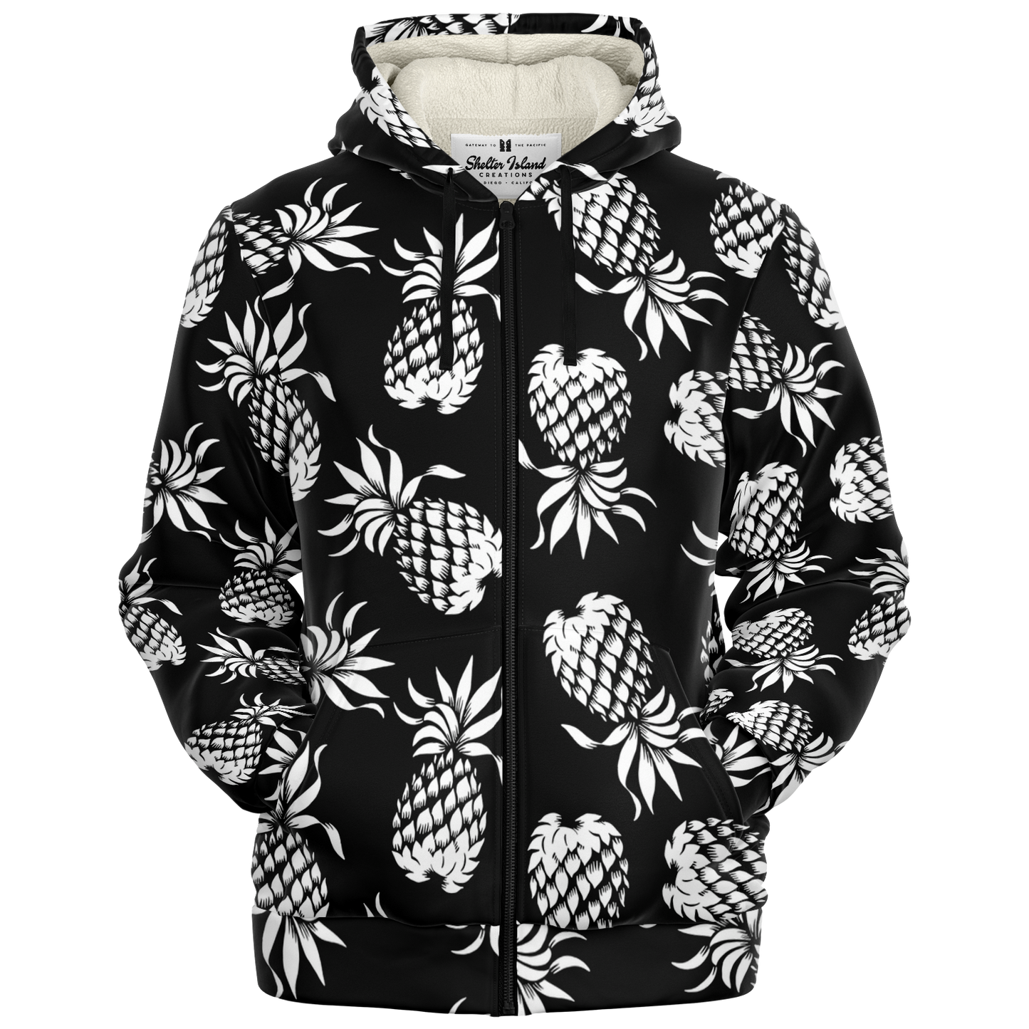 The Aloha Sherpa-Lined Hoodie – Pineapples of Eternity: Black+White