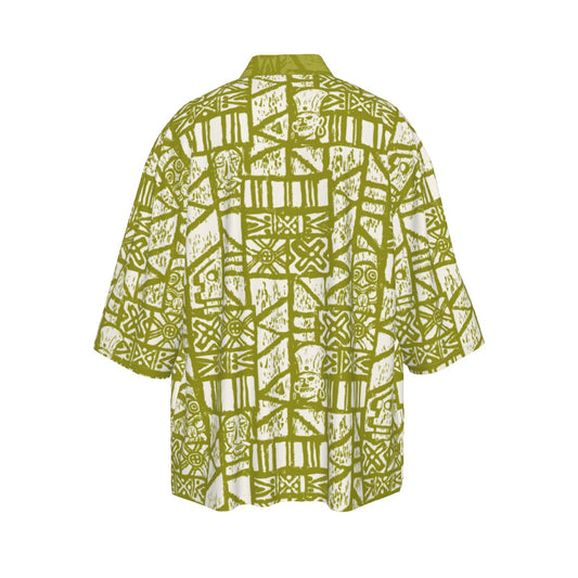 The Cabana Kimono – Shelter Island Tapa: White+Olive