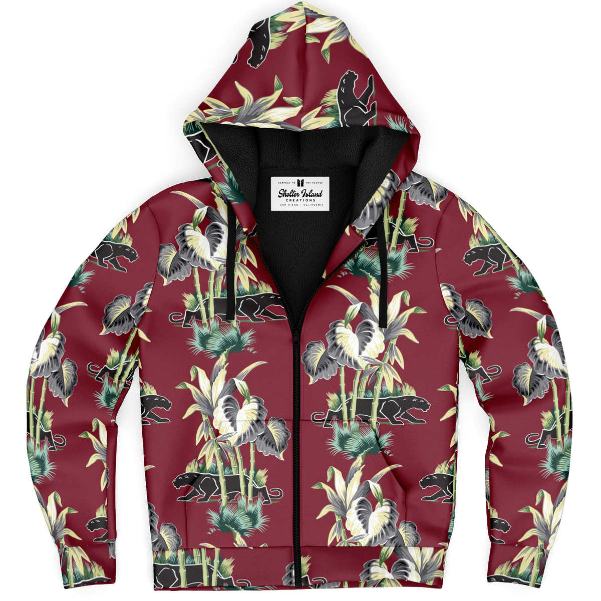 The Aloha Sherpa-Lined Hoodie – Jungle Cat: Dark Red