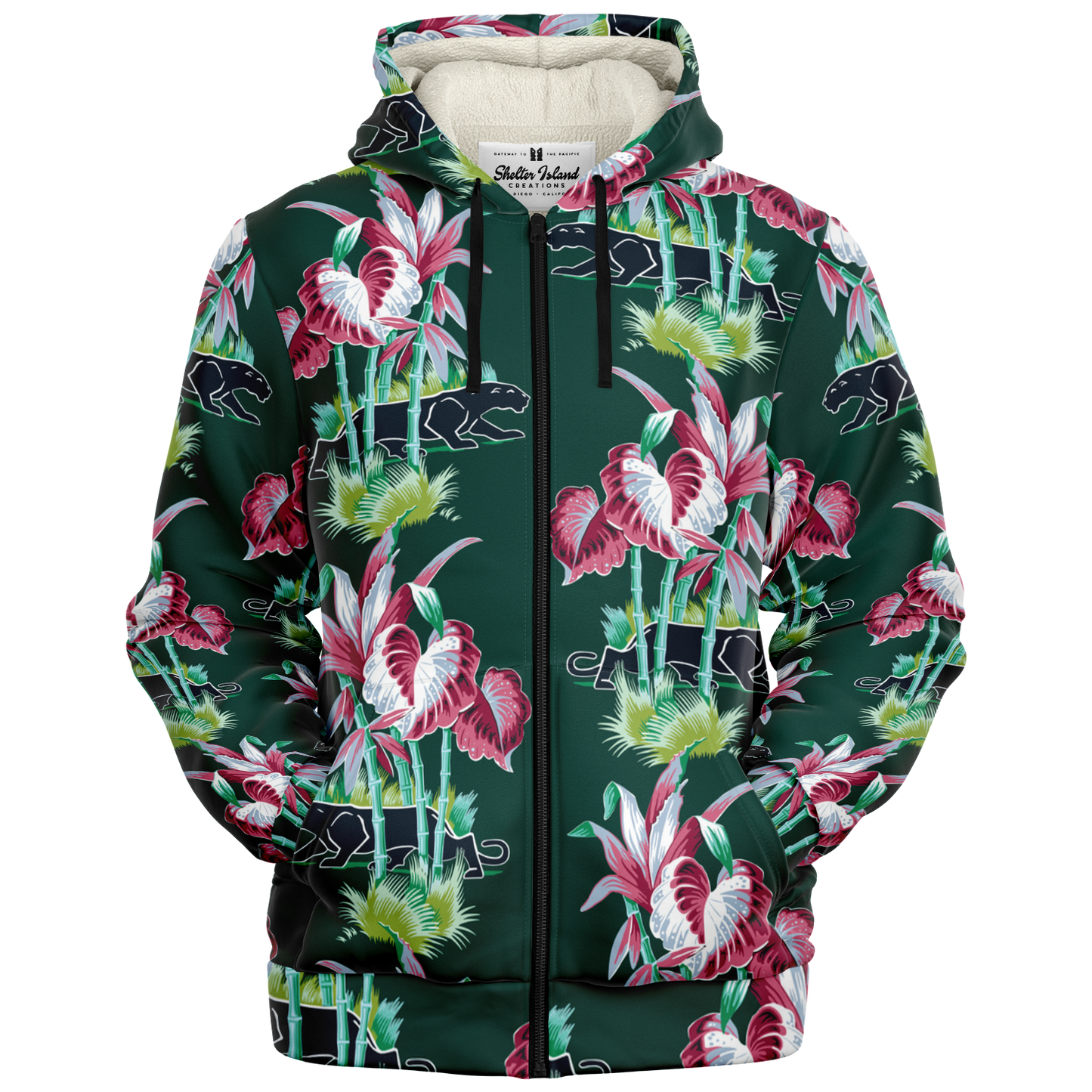 The Aloha Sherpa-Lined Hoodie – Jungle Cat: Dark Green