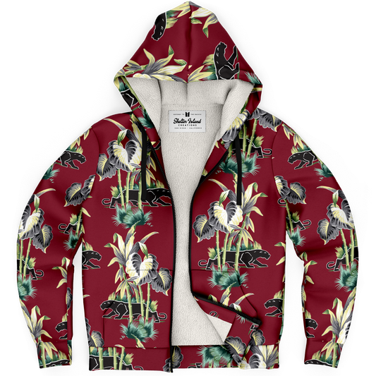 The Aloha Sherpa-Lined Hoodie – Barkcloth Collection – Jungle Cat – Dark Red