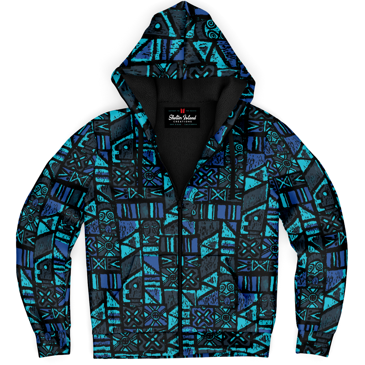 The Aloha Sherpa-Lined Hoodie – Shelter Island Tapa: Midnight Lagoon