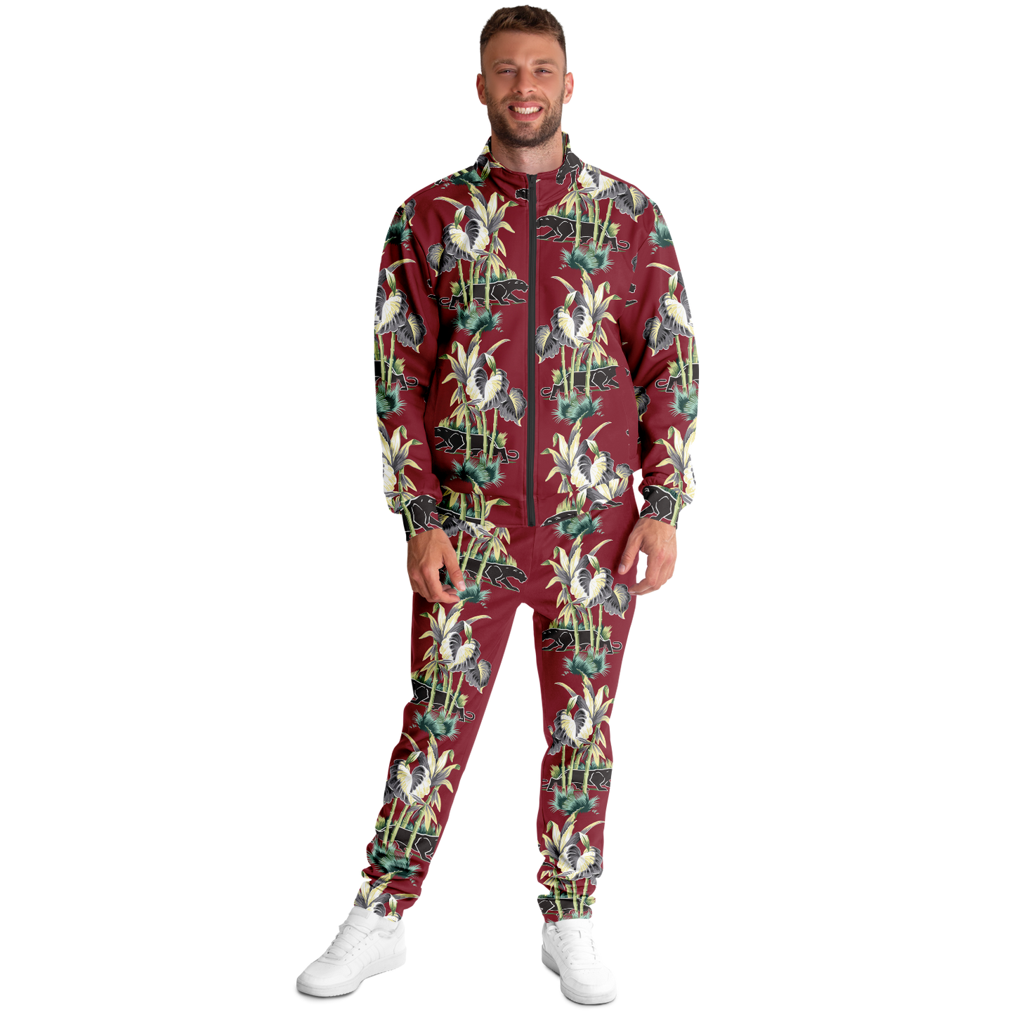 The Aloha Tracksuit – Jungle Cat: Dark Red+Black