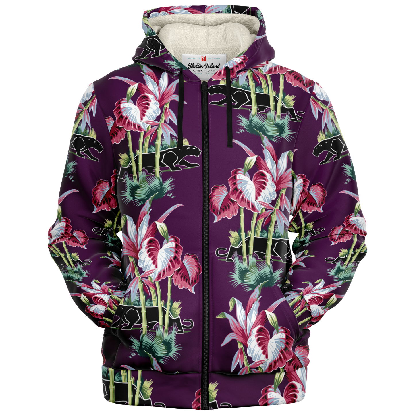 The Aloha Sherpa-Lined Hoodie – Jungle Cat: Purple