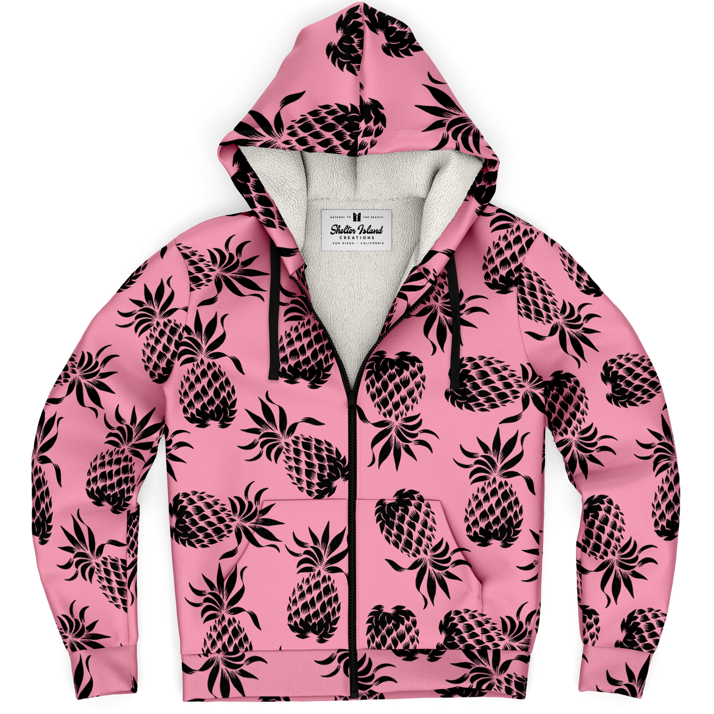 The Aloha Sherpa-Lined Hoodie – Pineapples of Eternity: Pink + Black