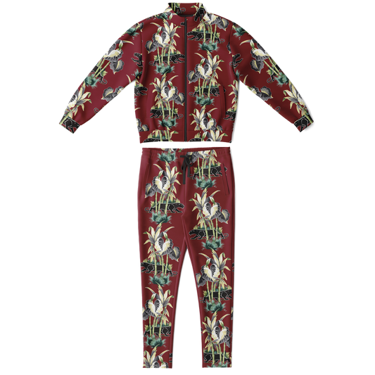 The Aloha Tracksuit – Barkcloth Collection – Jungle Cat – Dark Red
