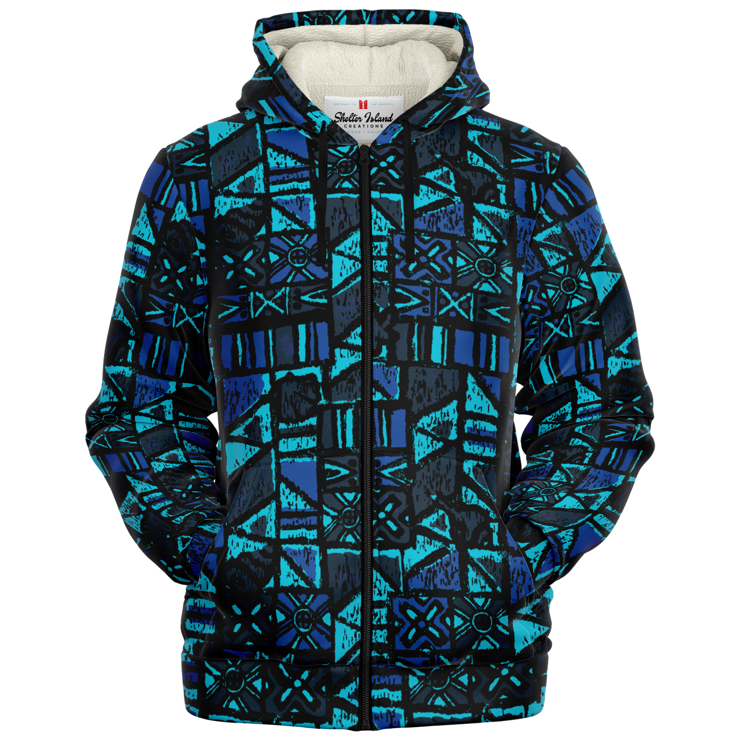 The Aloha Sherpa-Lined Hoodie – OG Tapa: Midnight Lagoon