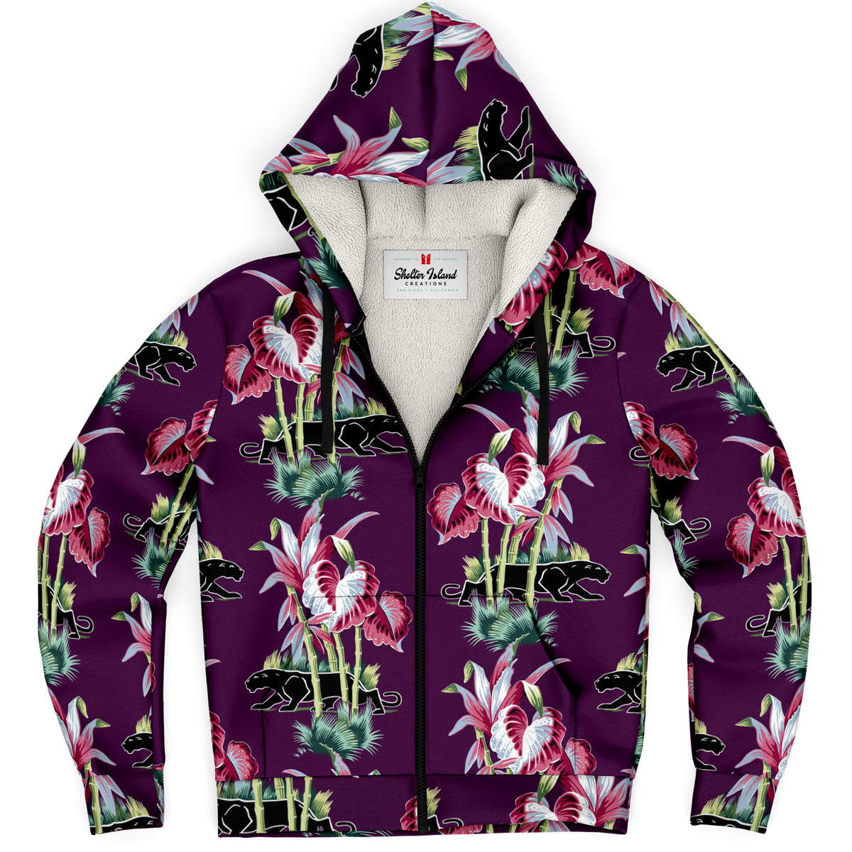 The Aloha Sherpa-Lined Hoodie – Jungle Cat: Purple