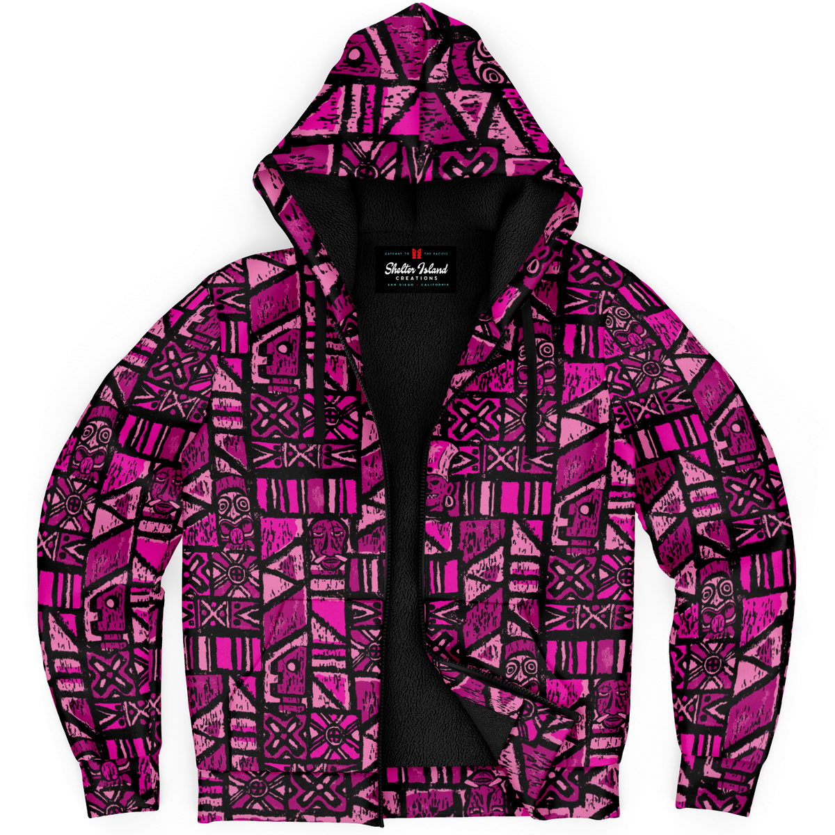 The Aloha Sherpa-Lined Hoodie – Shelter Island Tapa: Dragon Fruit