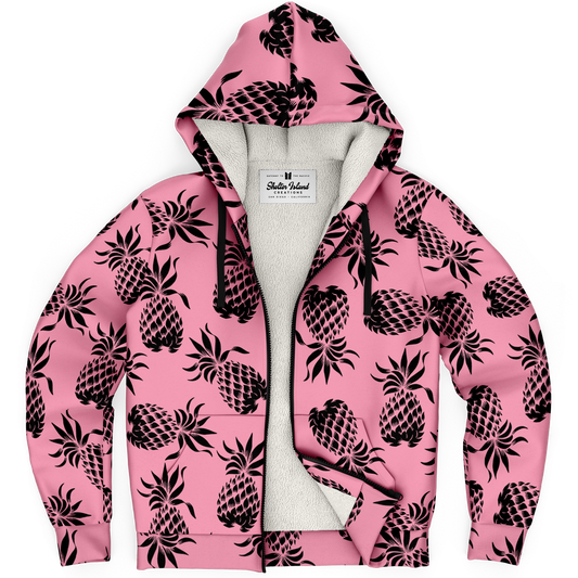 The Aloha Sherpa-Lined Hoodie – Classic Collection - Pineapples of Eternity - Pink+Black