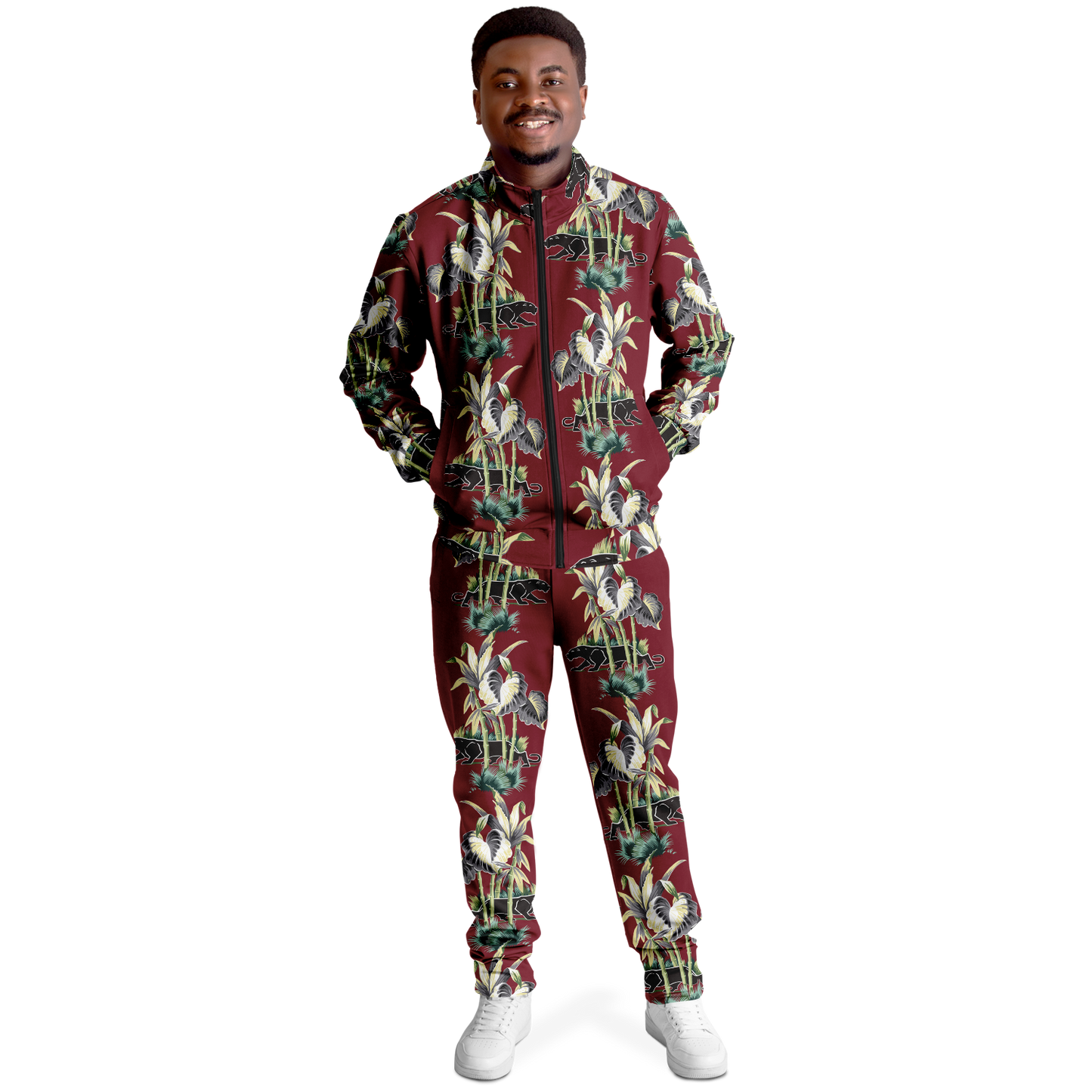 The Aloha Tracksuit – Jungle Cat: Dark Red+Black