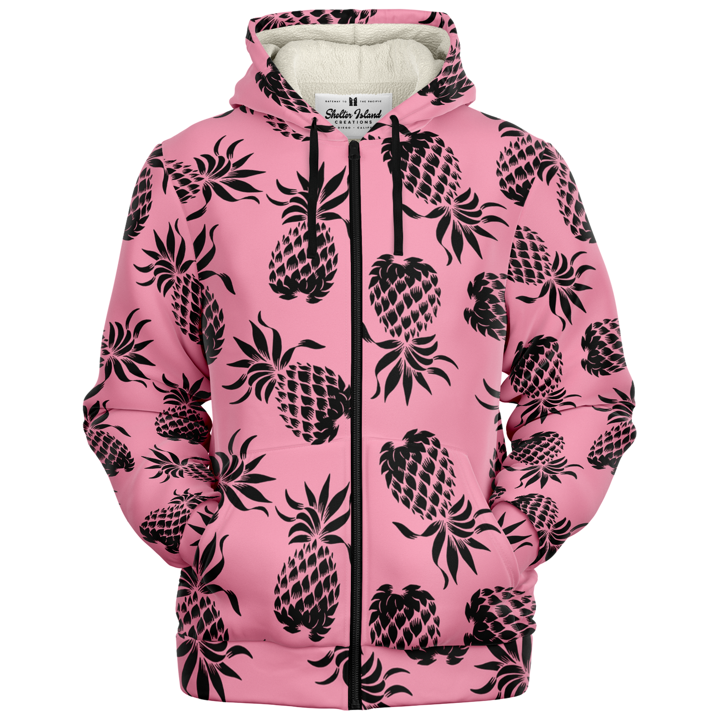The Aloha Sherpa-Lined Hoodie – Pineapples of Eternity: Pink + Black