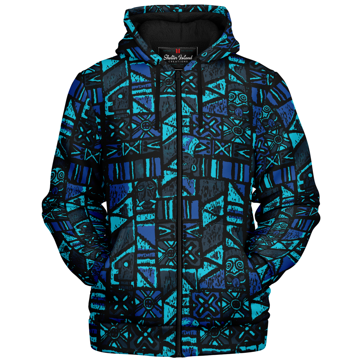 The Aloha Sherpa-Lined Hoodie – Shelter Island Tapa: Midnight Lagoon