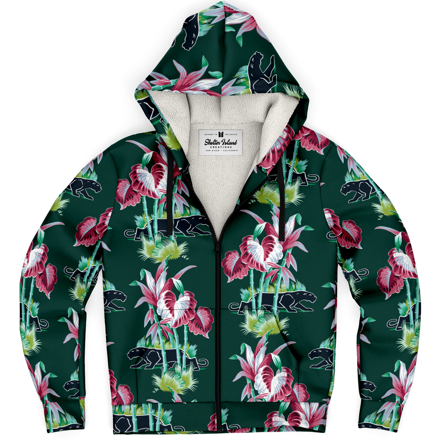 The Aloha Sherpa-Lined Hoodie – Jungle Cat: Dark Green