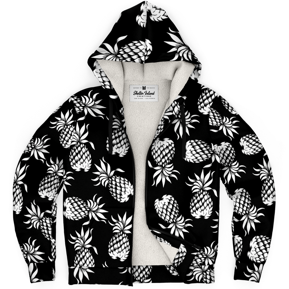 The Aloha Sherpa-Lined Hoodie – Pineapples of Eternity: Black+White