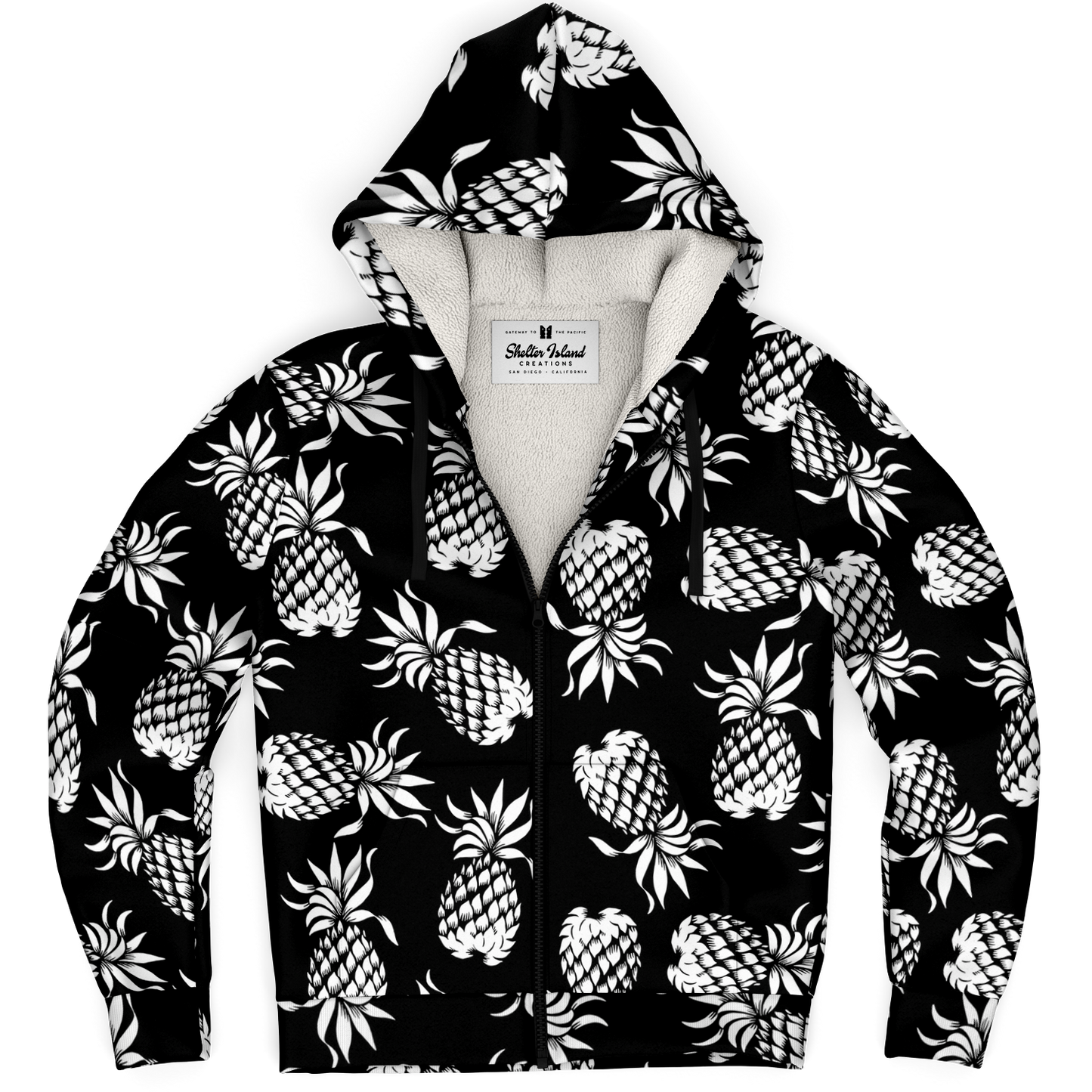 The Aloha Sherpa-Lined Hoodie – Pineapples of Eternity: Black+White
