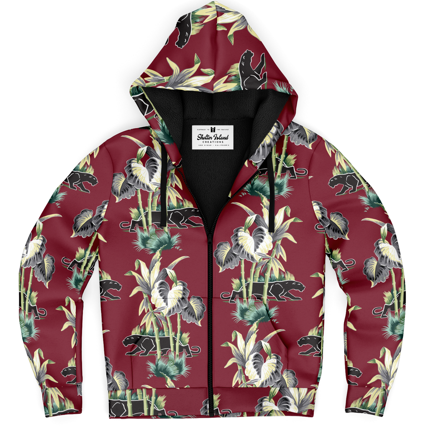 The Aloha Sherpa-Lined Hoodie – Jungle Cat: Dark Red
