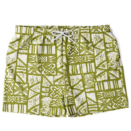 Swim Trunks – PLUS SIZE – Shelter Island Tapa: White+Olive