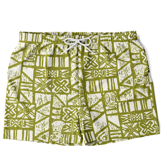Swim Trunks – PLUS SIZE – Shelter Island Tapa: White+Olive