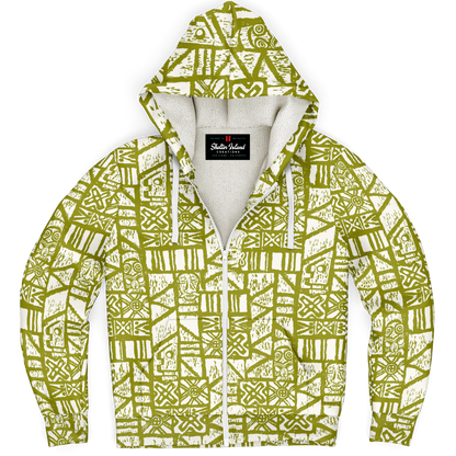 The Aloha Sherpa-Lined Hoodie – Shelter Island Tapa: White+Olive