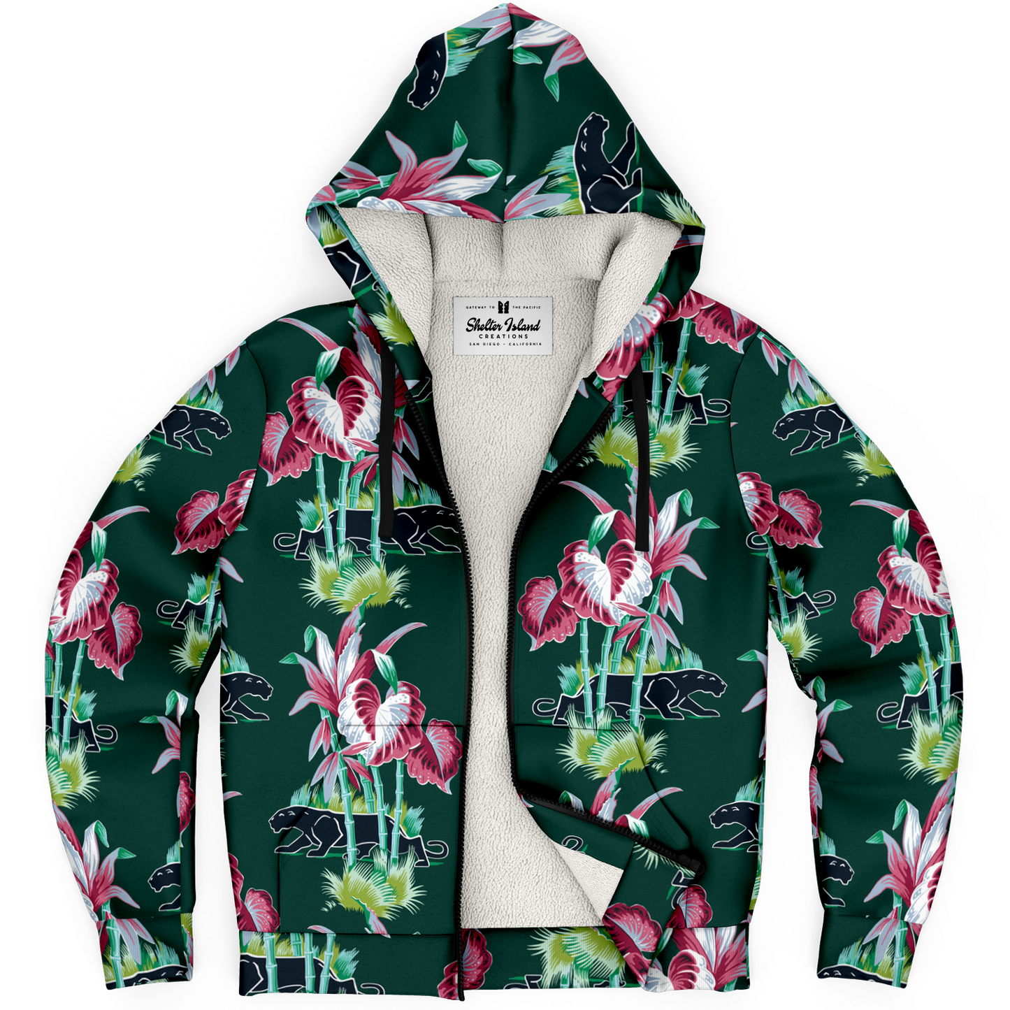 The Aloha Sherpa-Lined Hoodie – Jungle Cat: Dark Green