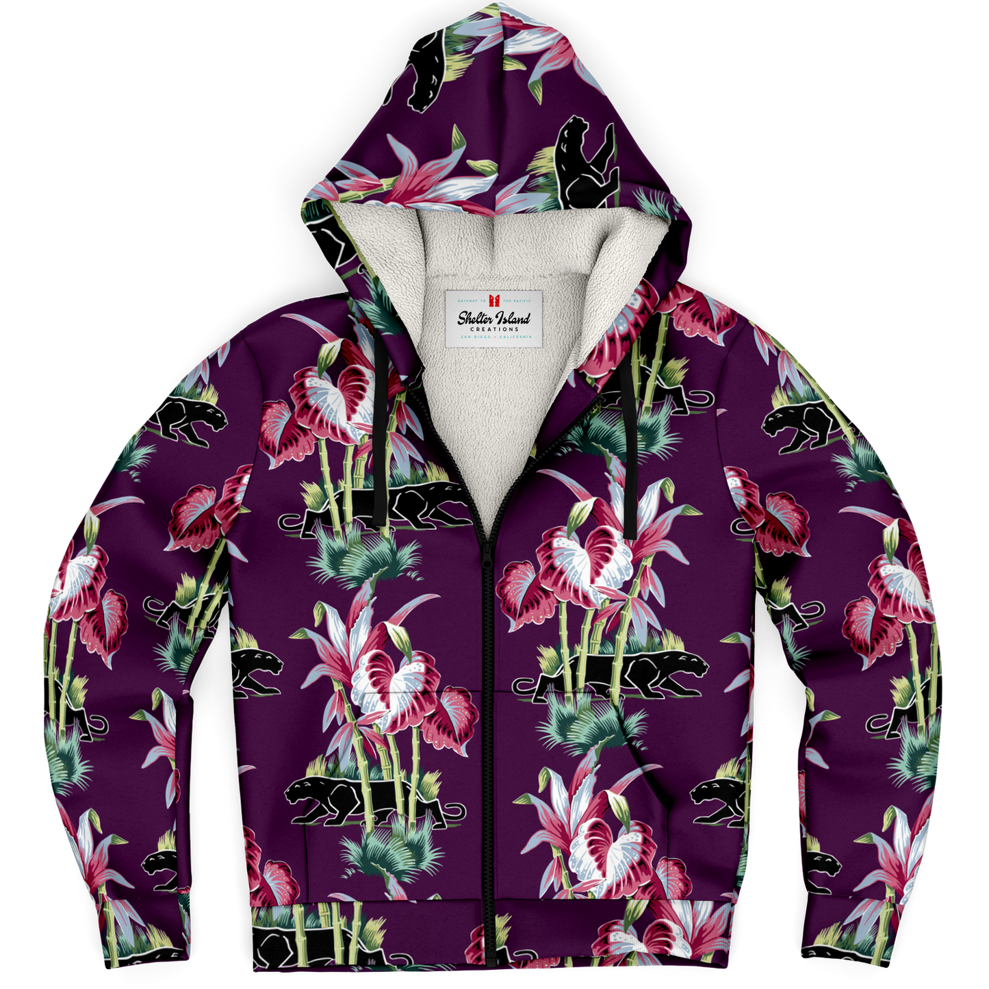 The Aloha Sherpa-Lined Hoodie – Jungle Cat: Purple