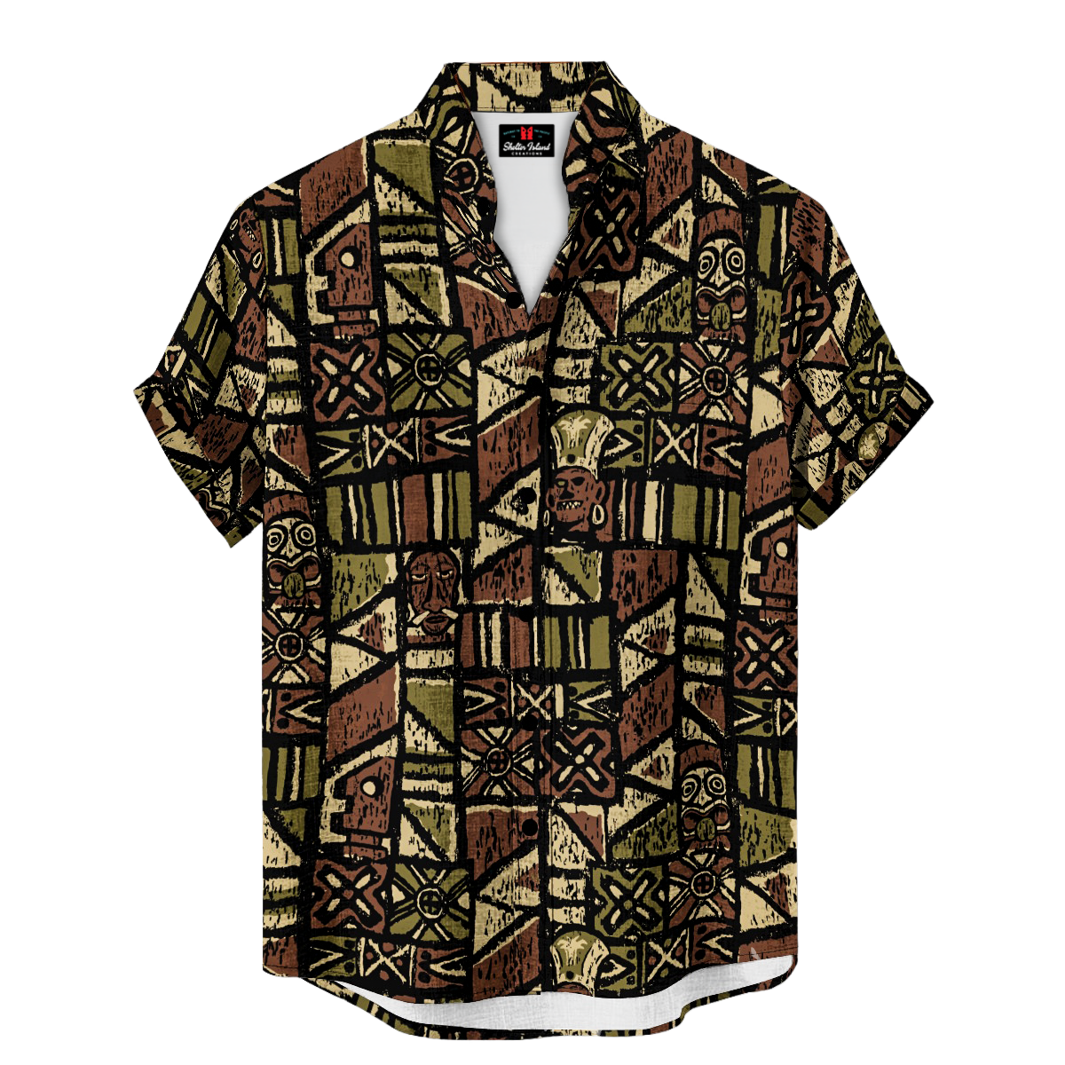 Bartender Shirt – Shelter Island Tapa: Tan+Green+Brown