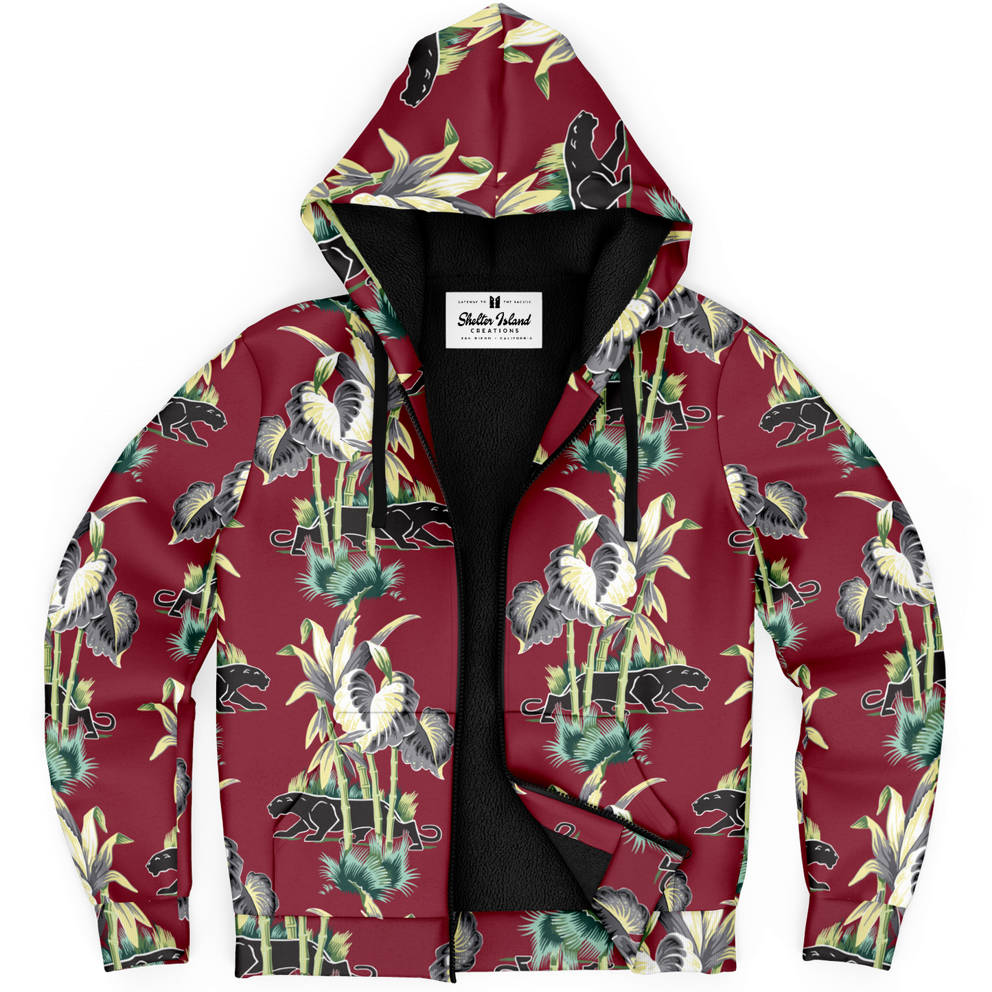 The Aloha Sherpa-Lined Hoodie – Jungle Cat: Dark Red