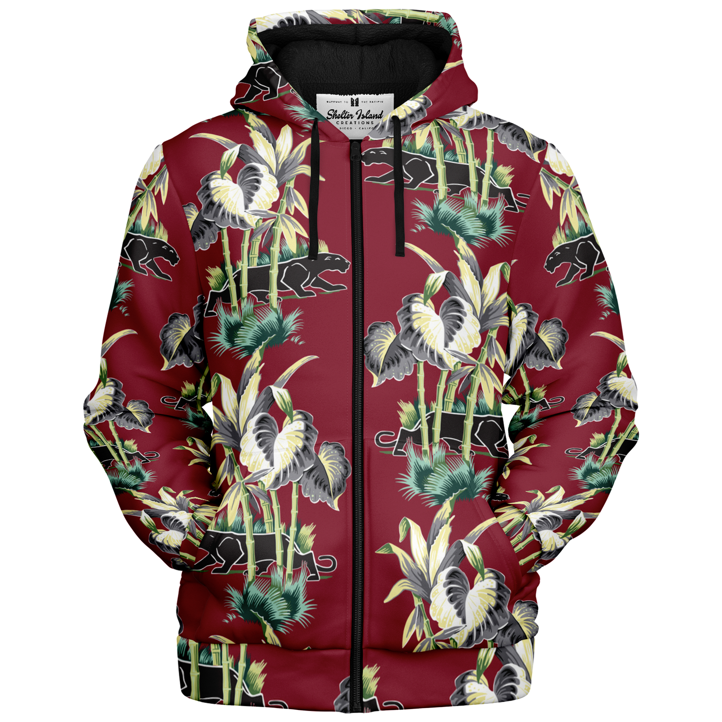 The Aloha Sherpa-Lined Hoodie – Jungle Cat: Dark Red