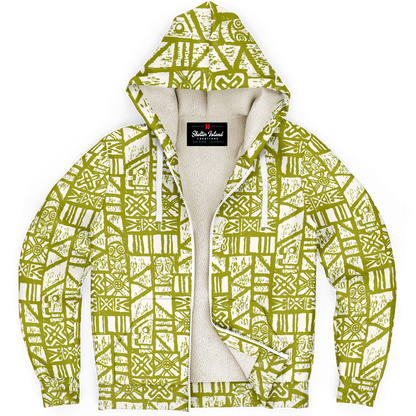 The Aloha Sherpa-Lined Hoodie – Shelter Island Tapa: White+Olive