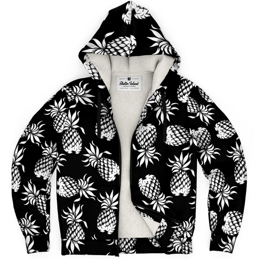 The Aloha Sherpa-Lined Hoodie – Pineapples of Eternity: Black+White
