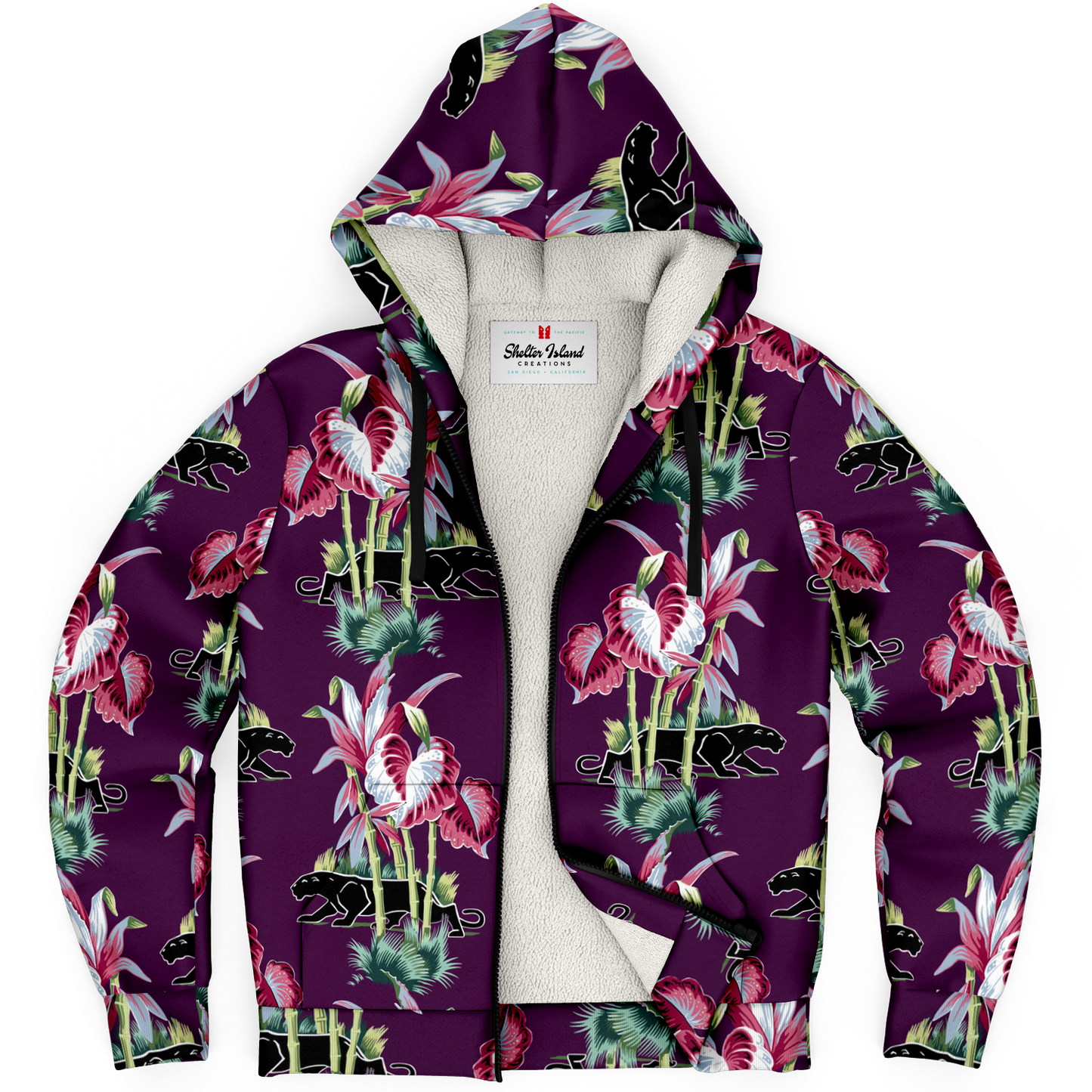 The Aloha Sherpa-Lined Hoodie – Jungle Cat: Purple